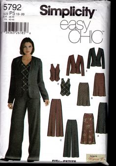 a woman's suit and pants sewing pattern with the words simpl city easy chic