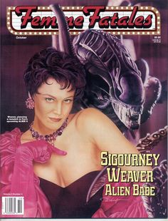 a magazine cover with a woman in a dress and an alien head on the cover