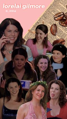 a collage of women in different outfits and hair styles, with the words lorelia gilmore above them