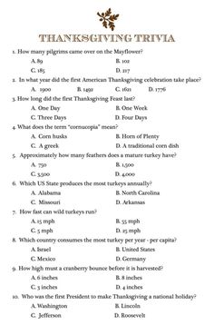 the thanksgiving trivia is shown in black and white