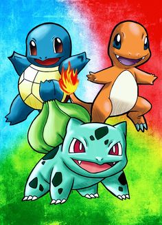 two pokemons are sitting on top of each other in front of a rainbow background