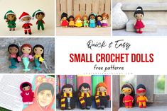 several small crochet dolls are shown with text overlay that says quick and easy