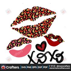 leopard print lips and hearts with the word love