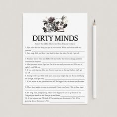 a dirty minds card with a pencil next to it