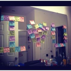 post it notes are hanging on the door