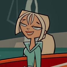 an animated woman sitting in a boat with her eyes closed and looking at the camera