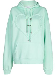 light green cotton jersey fleece heart motif drawstring hood drop shoulder long sleeves front pouch pocket ribbed cuffs and hem straight hem We've partnered with Good On You — an independent agency that rates how brands perform in relation to their impact on the planet, people and animals, with a multi-criteria rating simplified to a five points scale. In order to be awarded our conscious label, larger brands need to score a minimum of four out of five ('Good'), while smaller brands must score at least three out of five ('It's A Start'). This item comes from a brand rated three out of five ('It's A Start') by Good on You at the time it was added on FARFETCH. Please note, this is a brand-level rating and does not guarantee that this product is made with conscious materials. Learn more about Hoodie Green, Cotton Hoodie, Green Cotton, Hoodie Top, Size Clothing, Active Wear For Women, Pocket Pouch, Cool Shirts, Fashion Branding