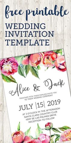 the wedding card is shown with flowers on it, and text that reads free printable wedding