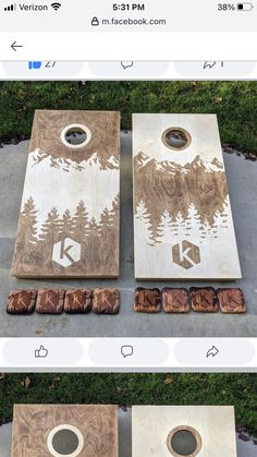 three different pictures showing how to make an outdoor cornhole game