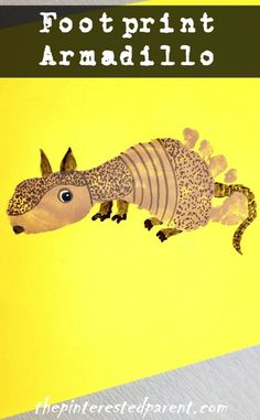 an armadillo is sitting on top of a yellow and black striped background with the words foot print armada written below it