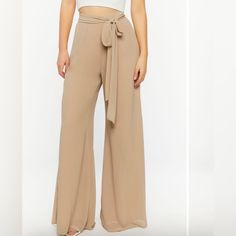 Chiffon Tie-Waist Wide Leg Pants-Taupe Elegant Beige Bottoms For Date Night, Beige Bottoms For Date Night In Spring, Chic Beige Bottoms For Date Night, Casual Beige Bottoms For Date Night, Forever 21 Beige Summer Bottoms, Forever 21 High-waisted Spring Pants, Forever 21 High-waisted Pants For Spring, Forever 21 High-waisted Pants, Forever 21 Bottoms For Date Night