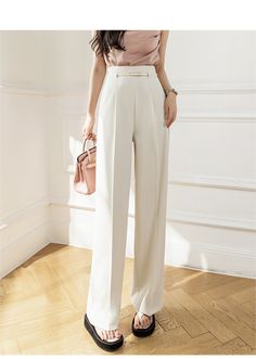 High Waist Summer Elegant Office Lady Wide Leg Suit Pants Solid Color – jetechband High Waist Spring Bottoms For Office, Spring Office Lady Trousers, Summer Office Wear Full Length Wide Leg Pants, Office Lady Wide Leg Bottoms, White Full-length Wide Leg Office Pants, White Wide Leg Full Length Pants For Office, Fitted Wide Leg Office Pants, Fitted Wide Leg Pants For Office, Fitted Wide-leg Pants For Office