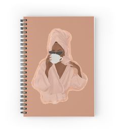 a spiral notebook with an image of a woman in a bathrobe holding a coffee cup