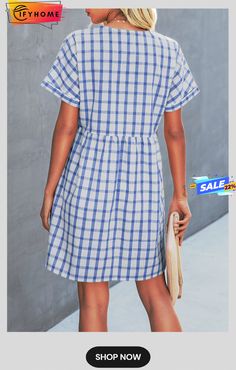 Casual Plaid Pocket Buckle V Neck A Line Dresses(3 Colors) Summer Plaid Dresses With Pockets, Casual Plaid Dresses With Pockets, Street Dress, Line Dresses, Pencil Skirt Dress, Collared Shirt Dress, Duvet Cover Pattern, A Line Dresses, Flounced Dress