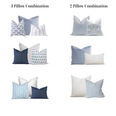 four pillows with different colors and sizes