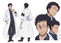 anime characters with glasses and white coats