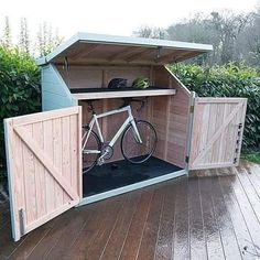 Garden Bike Storage, Bike Storage Shed, Bicycle Storage Shed, Outdoor Bike Storage, Bike Shelter, Bike Storage Garage, Backyard Storage Sheds, Outdoor Biking, Backyard Storage