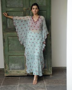 Green Kaftaan Set at Kamakhyaa by Taro. This item is Best Selling, Chiffon, Co-ord Sets, Evening Wear, FB ADS JUNE, Green, July Sale, July Sale 2023, Kaftan Set, Natural, party, Party Wear Co-ords, Prints, Regular Fit, Vacation Co-ords, Wildflower Taro, Womenswear Chiffon Embroidery, Bride Ideas, Kaftan Designs, Lehenga Designs Simple, Pakistani Suit, Simple Kurta Designs, Cord Set, Fancy Kurti, Floral Print Tunic