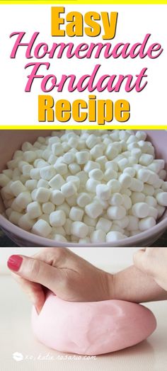 easy homemade fondant recipe with marshmallows in the bowl and hands on top