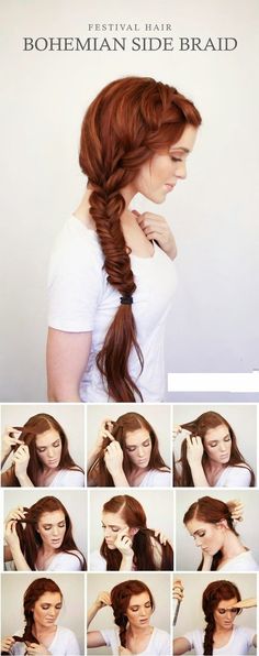 Teenage Fashion Blog: BOHEMIAN SIDE BRAID FESTIVAL HAIR TUTORIAL... Bohemian Side Braid, Braid Festival Hair, Festival Hair Tutorial, Hair Braiding, Teenage Fashion, Festival Hair, Side Braid, Fish Tail Braid, Hairstyle Ideas