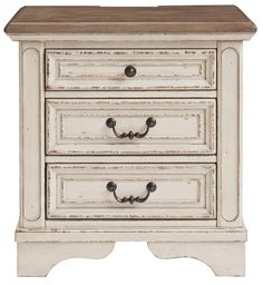 Realyn Nightstand w/ Three Drawer - Ornate Home Realyn Nightstand, Ashley Furniture Farmhouse Bedroom Set, Shanby Chic Nightstand, Antique Gray Nightstand, Ashley Furniture Bedroom Set North Shore, Decorative Corbels, Open Display Shelf, Traditional Cottage, 3 Drawer Nightstand