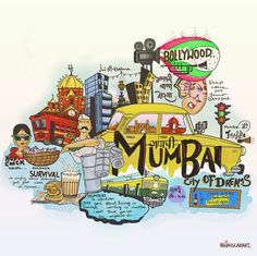 an illustrated map of the city of mumbai