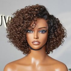 Ombre Brown Fluffy Kinky Curl Glueless Minimalist HD Lace Wig Ready to How To Wear A Wig, Hd Lace Wig, Curly Bob Wigs, Ombre Brown, Human Hair Color, Beautiful Curls, Ombre Hair Color, Brown Ombre, Dark Roots