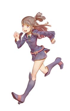 an anime character is running with her arms spread out in the air and she has long hair