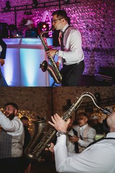 saxophone player playing with DJ at Cissbury Barns wedding in worthing West Sussex Drinks Reception, Giant Jenga, Bouncy Castle, Photo Booths, Wedding Entertainment, Mini Golf, Wedding Guests, Barn Wedding