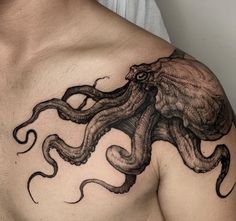 an octopus tattoo on the chest