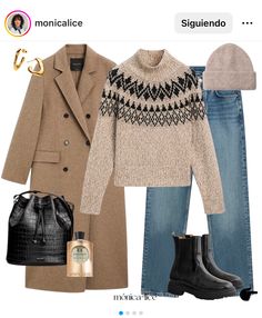 an image of a woman's outfit with boots and handbag on the phone