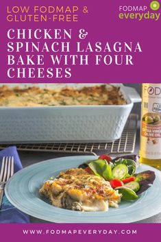 chicken and spinach lasagna bake with four cheeses on a plate