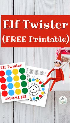 an elf is holding a free printable for the elf twister game