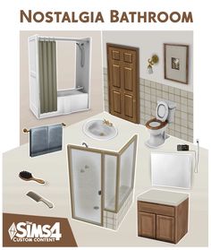 a bathroom is shown with the words nostalgica bathroom