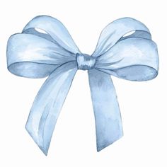 a watercolor drawing of a blue bow