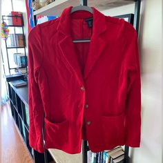 Brand New With Tags! Soft, Lightweight Women’s Red Blazer Jacket Tahari Brand No Blemishes Or Stains Size Medium Red Cotton Outerwear For Work, Casual Red Blazer For Winter, Red Single Breasted Cotton Outerwear, Red Single-breasted Cotton Outerwear, Casual Red Fall Blazer, Casual Red Blazer For Fall, Trendy Red Outerwear For Work, Casual Red Button-up Blazer, Red Cotton Blazer For Winter