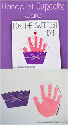 handprint cupcake card for the sweetest mom on mother's day with free printables