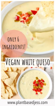 the ingredients for vegan white quesadillas are shown in this collage