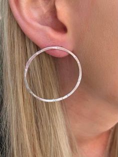 Handmade Sterling Silver Circle Earrings Single Circle Earring For Anniversary, Round Wrap Earrings For Anniversary, Anniversary Round Wrap Earrings, Silver Circle Earrings, Rose Gold Hoop Earrings, Crescent Earrings, Simple Hoop Earrings, Statement Hoop Earrings, Medium Hoop Earrings