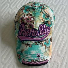 Adult Size Hat. In Excellent Condition Casual Purple Visor Baseball Cap, Multicolor Short Brim Baseball Cap, Casual Purple Cap, Casual Floral Print Cap, Green Short Brim Baseball Cap For Beach, Purple Baseball Cap For Summer, Casual Purple Hats For Vacation, Purple Vacation Hat, One Size Fits Most, Multicolor Baseball Cap For Spring Beach Days