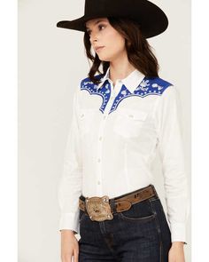 Ariat Women's Sendero Senorita Long Sleeve Pearl Snap Western Shirt Western Collared Top With Buttons, Western Long Sleeve Workwear Tops, Western Style Long Sleeve Workwear Tops, Western Style Tops With Button Closure For Work, Western Style Tops With Buttons For Workwear, Fitted Tops With Pockets For Rodeo, Rodeo Button-up Tops With Pockets, Button-up Tops With Snap Buttons For Rodeo, Fitted Western Tops With Pockets