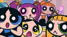 the powerpuff girls are all lined up together in this animated scene from cartoon network