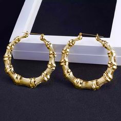 Beautiful Bamboo Hoops -Stainless Steel Hypoallergenic -Lightweight Choose from large & medium hoops large hoops - 4” X 3.5” medium hoops -3” X 2.75” Bamboo Hoop Earrings, Gold Hoop, Silver Hoops, Statement Earrings, Gold Bracelet, Hoop Earrings, Silver, Gold