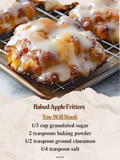 baked apple fritters on a cooling rack with instructions