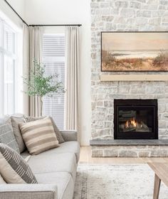 a living room filled with furniture and a fire place next to a painting on the wall