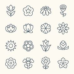 flower icon set in thin line style