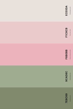 Color Pallettes Aesthetic Pastel, Pastel Green Colour Palette, Pink Green Colour Palette, Paint Swatches Aesthetic, Pink Pastel Color Palette, Green Pink Color Palette, Color Palette With Hex Codes, Sage Green And Pink, Reseda Green