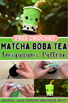 crocheted matcha boba tea amigurm pattern is featured in this article