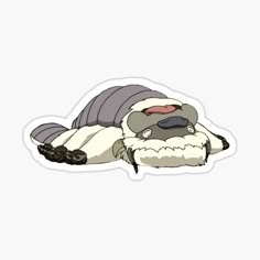 a cartoon character laying on the ground with his head down and eyes closed sticker