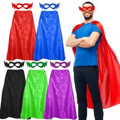 a man wearing a cape and mask with different colors